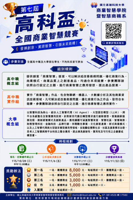 「第七屆高科盃全國商業智慧競賽」(另開新視窗/png檔)圖片
