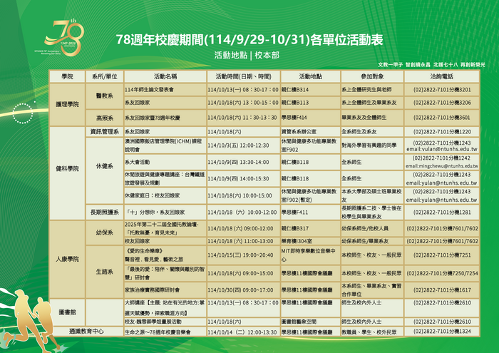 「78週年校慶慶祝大會」校慶期間各單位活動表(另開新視窗/png檔)圖片